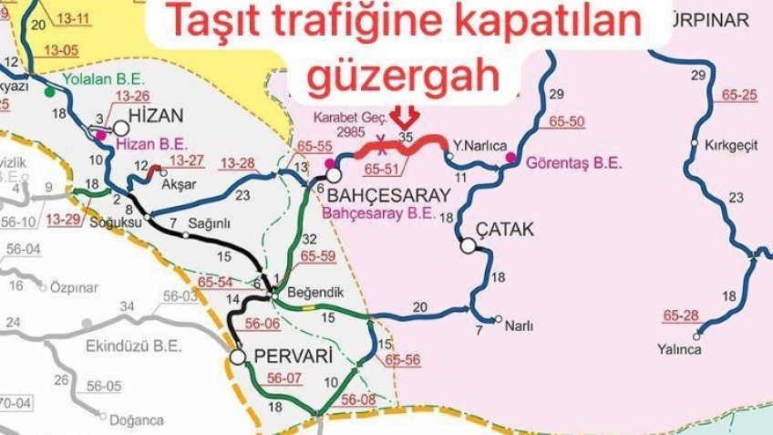 Bahçesaray karayolu yoğun kar ve tipi nedeniyle ulaşıma kapatıldı