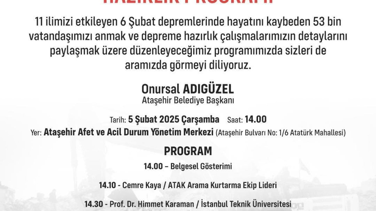 Ataşehir Belediyesi’nden 6 Şubat Depremleri'nde hayatını kaybedenleri anma ve depreme hazırlık etkinliği