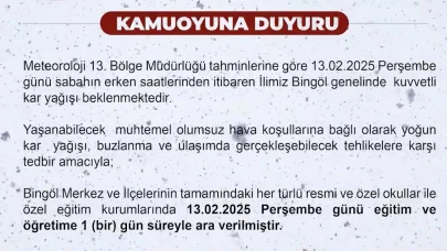 Bingöl’de  eğitime 1 gün ara verildi