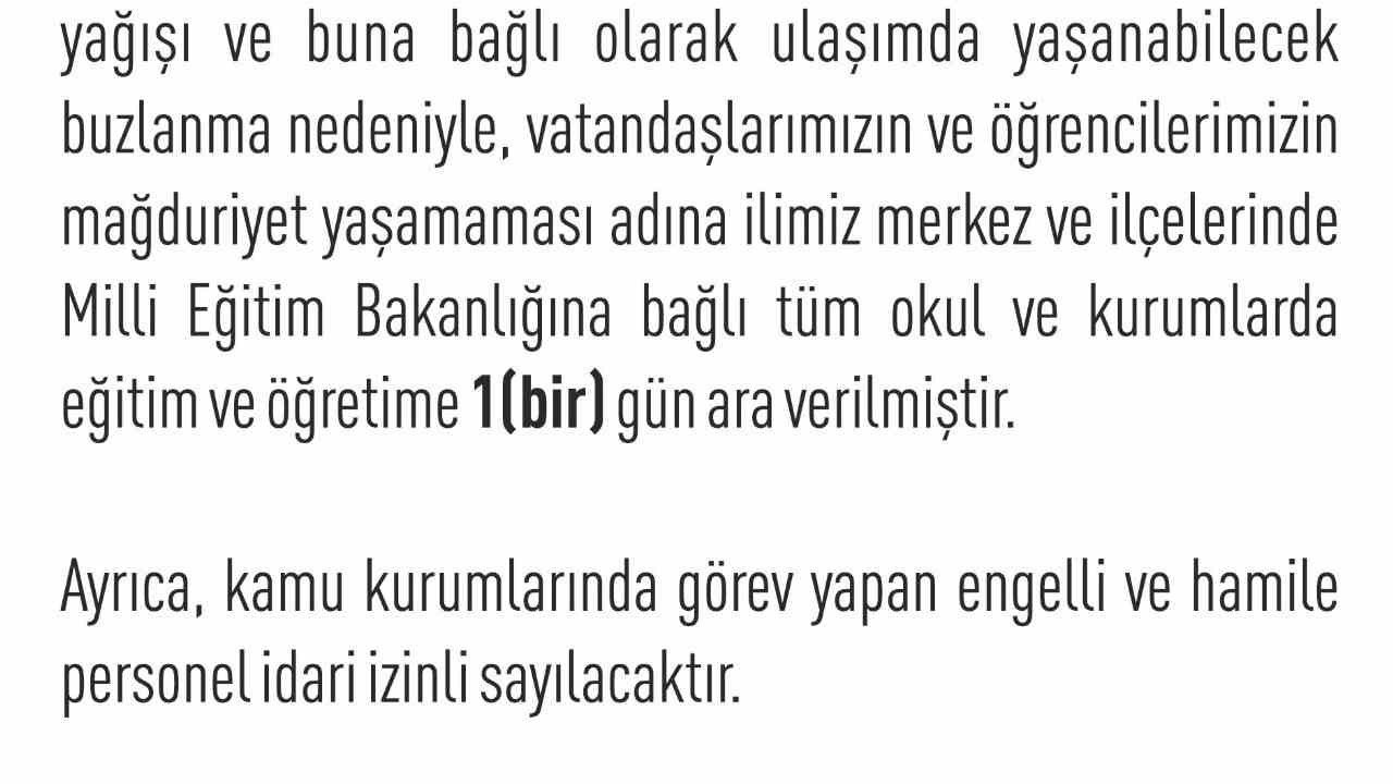 Elazığ’ın ilçelerinde de eğitime bir gün ara verildi