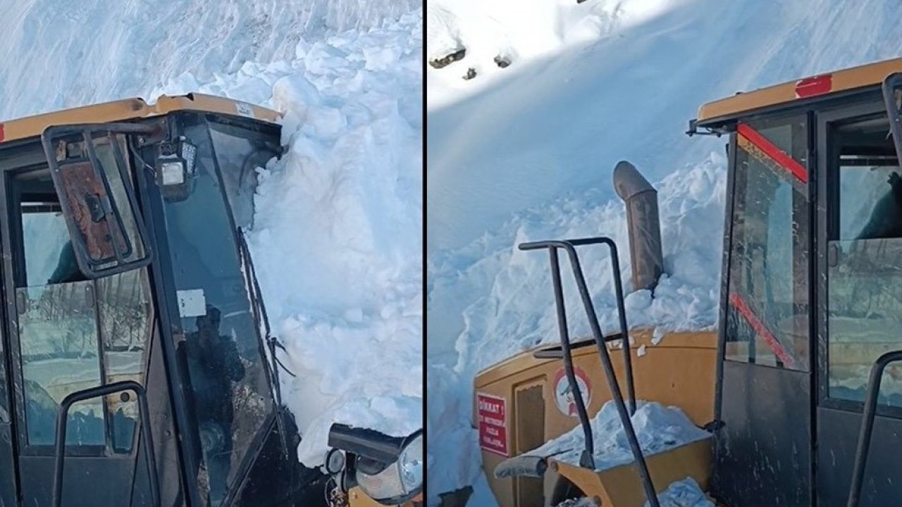 Hakkari’de iş makinesinin üzerine çığ düştü: Operatör yara almadan kurtuldu