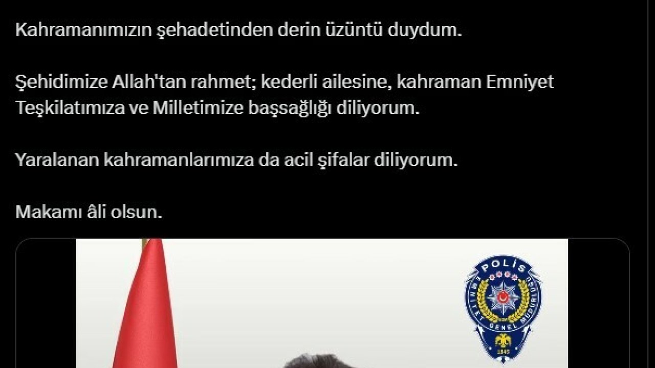 İçişleri Bakanı Ali Yerlikaya: Polis Memurumuz Onur Şirin şehit oldu, iki polis memurumuz ağır yaralı