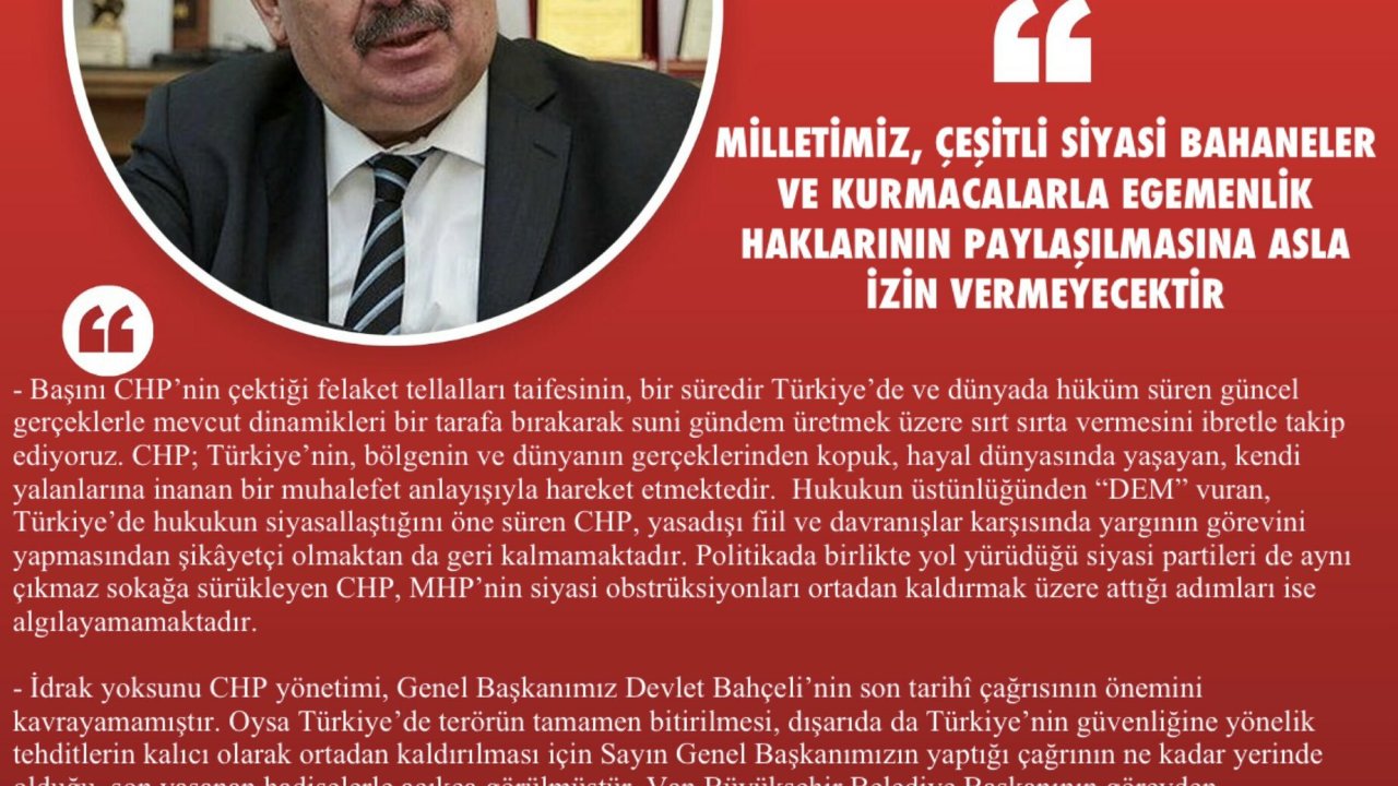 MHP’li Semih Yalçın: MHP ve Cumhur İttifakı olarak, TÜSİAD’ın muhtıracılık oynayıp, siyasete ayar vermesine müsaade etmeyiz