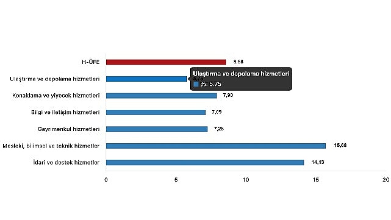 Tüik: Hizmet Üretici Fiyat Endeksi (H-ÜFE) yıllık %40,44 arttı, aylık %8,58 arttı